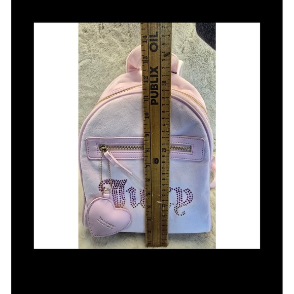 Juicy Couture Pink Velour Mini Backpack NWT Rhinestone Logo Heart Charm Small - Picture 6 of 8